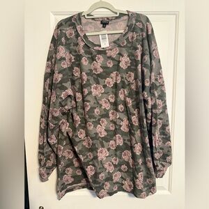 Torrid Pink Floral Camouflage Drop shoulder long sleeve rib tee
